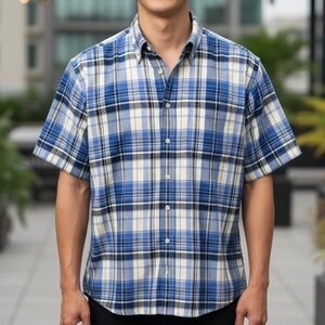 RALPH LAUREN | Classic Blue Plaid Oxford Short Sleeve Woven Shirt 2XB Flesh Pony